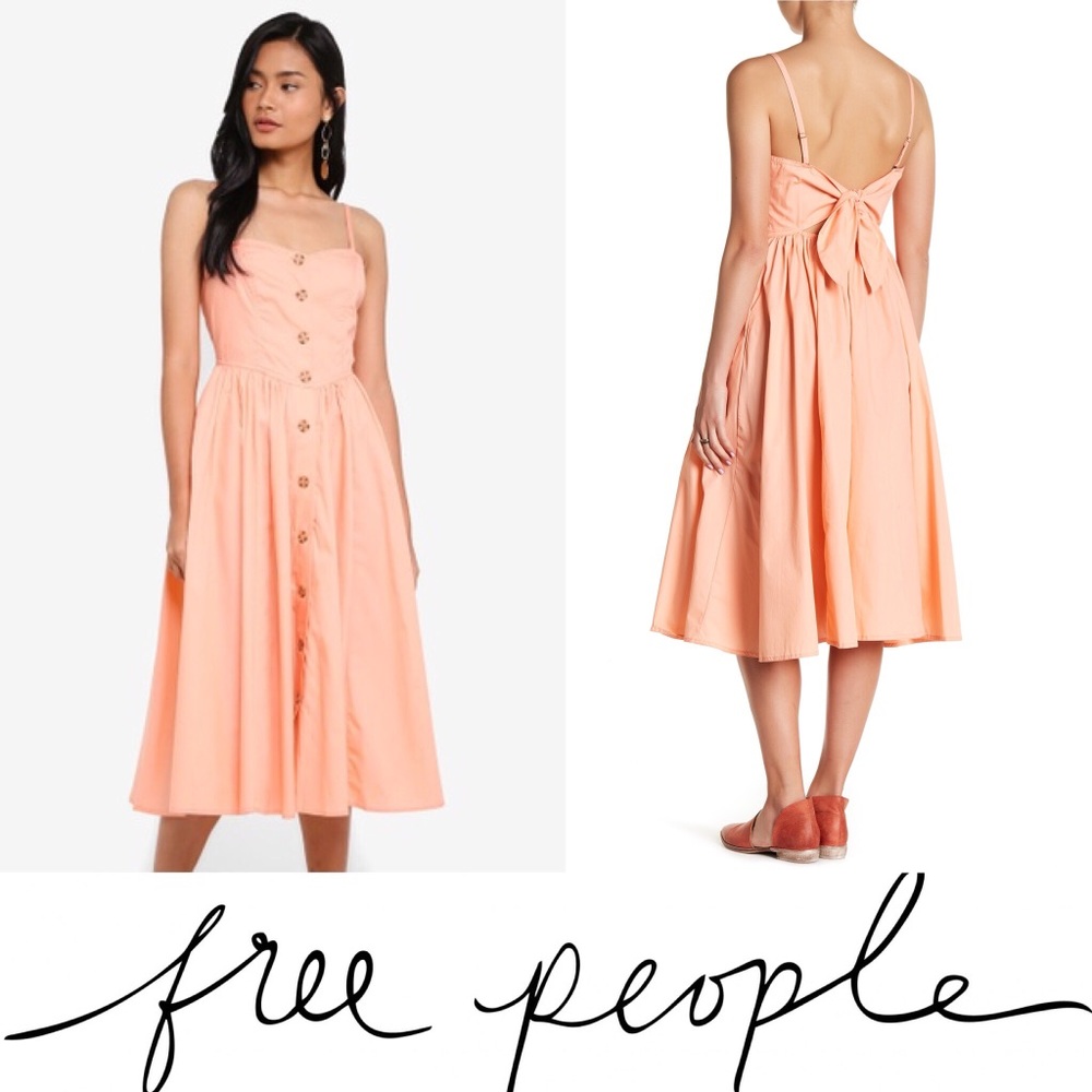  FREE PEOPLE Perfect Peach Poplin Midi Dress D1